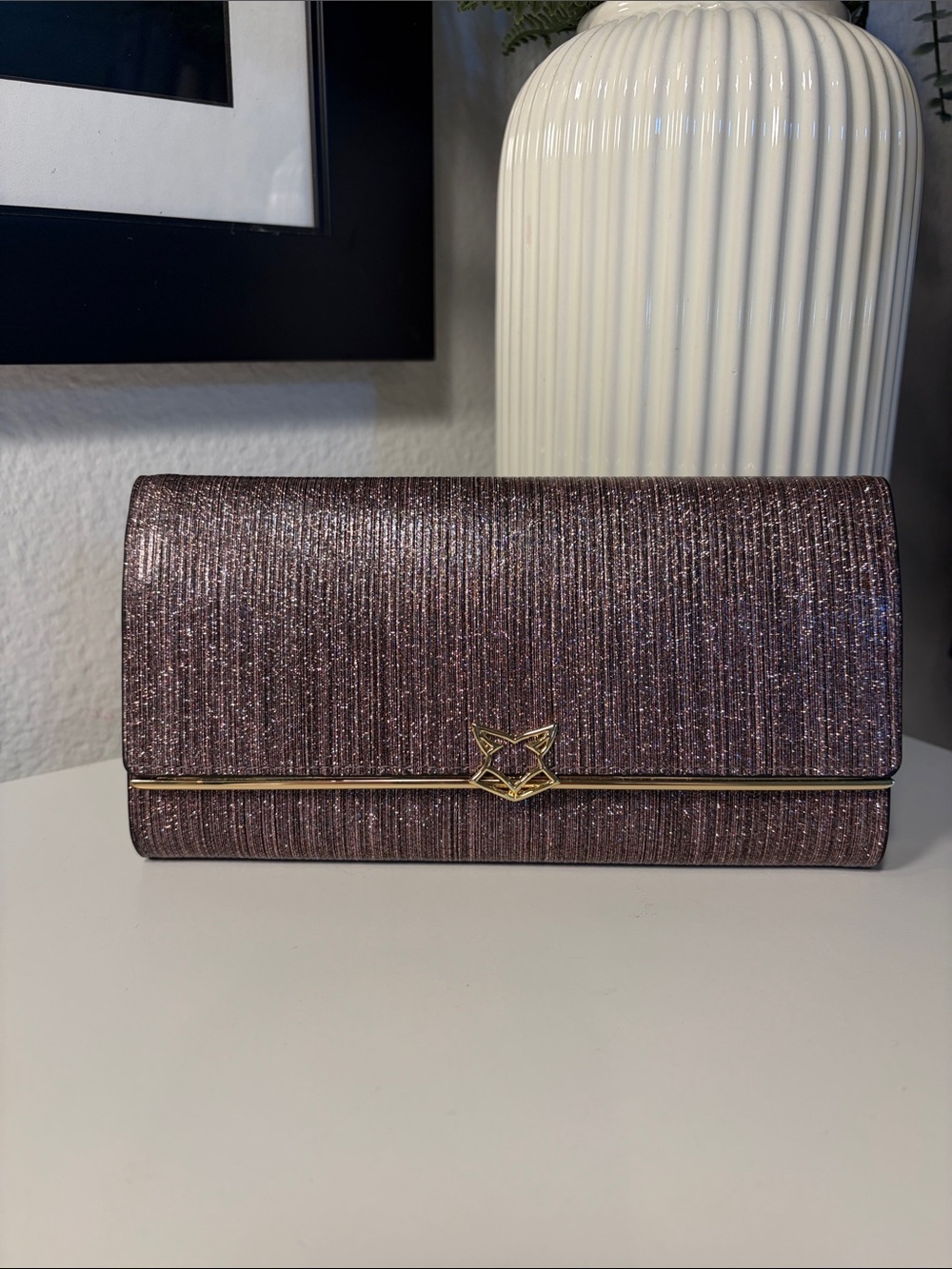 NWOT FOXER Leather Glitter Bifold Clutch Wallet
